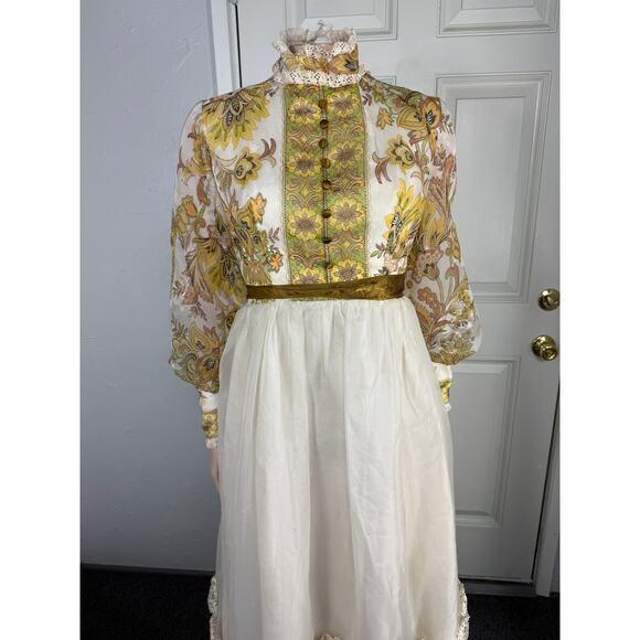 Vintage 70s 60s Women's Dress Maxi Bohemian Long Sleeve Party Retro Floral R3-30 - Picture 2 of 8